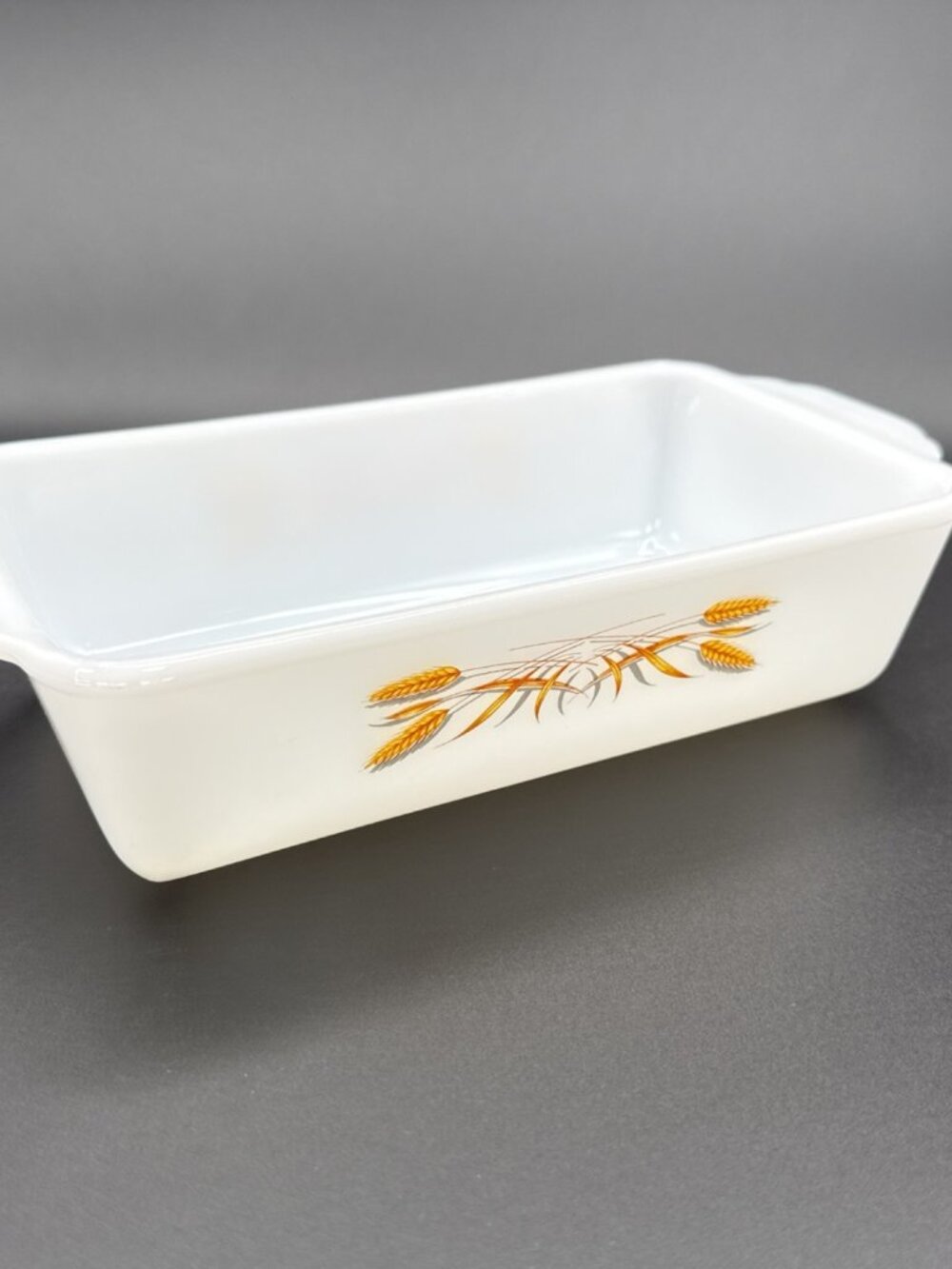 Fire-King Anchor Hocking Wheat Milk Glass Loaf Pan 9x5 Vintage USA